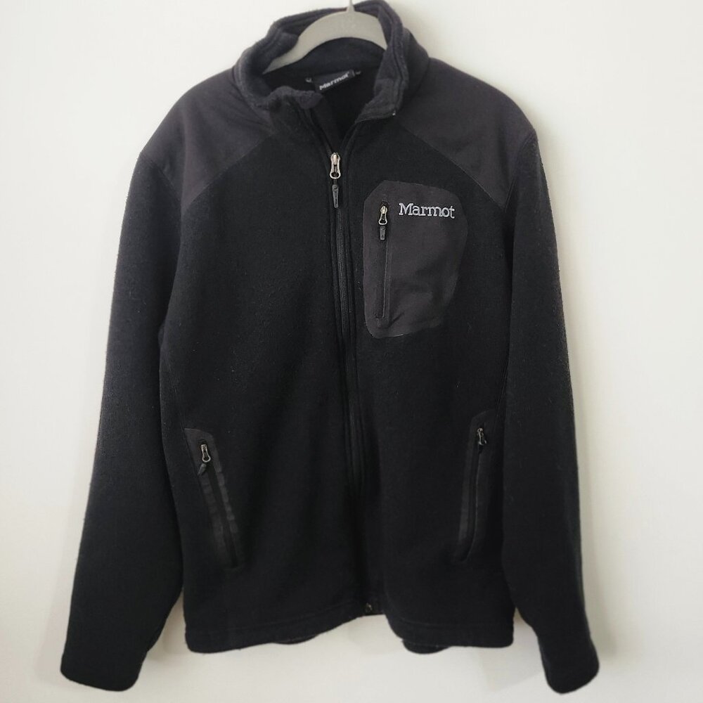 Marmot Men’s Large Full Zip Fleece Jacket Black Outdoor Hiking Warm - Picture 6 of 6